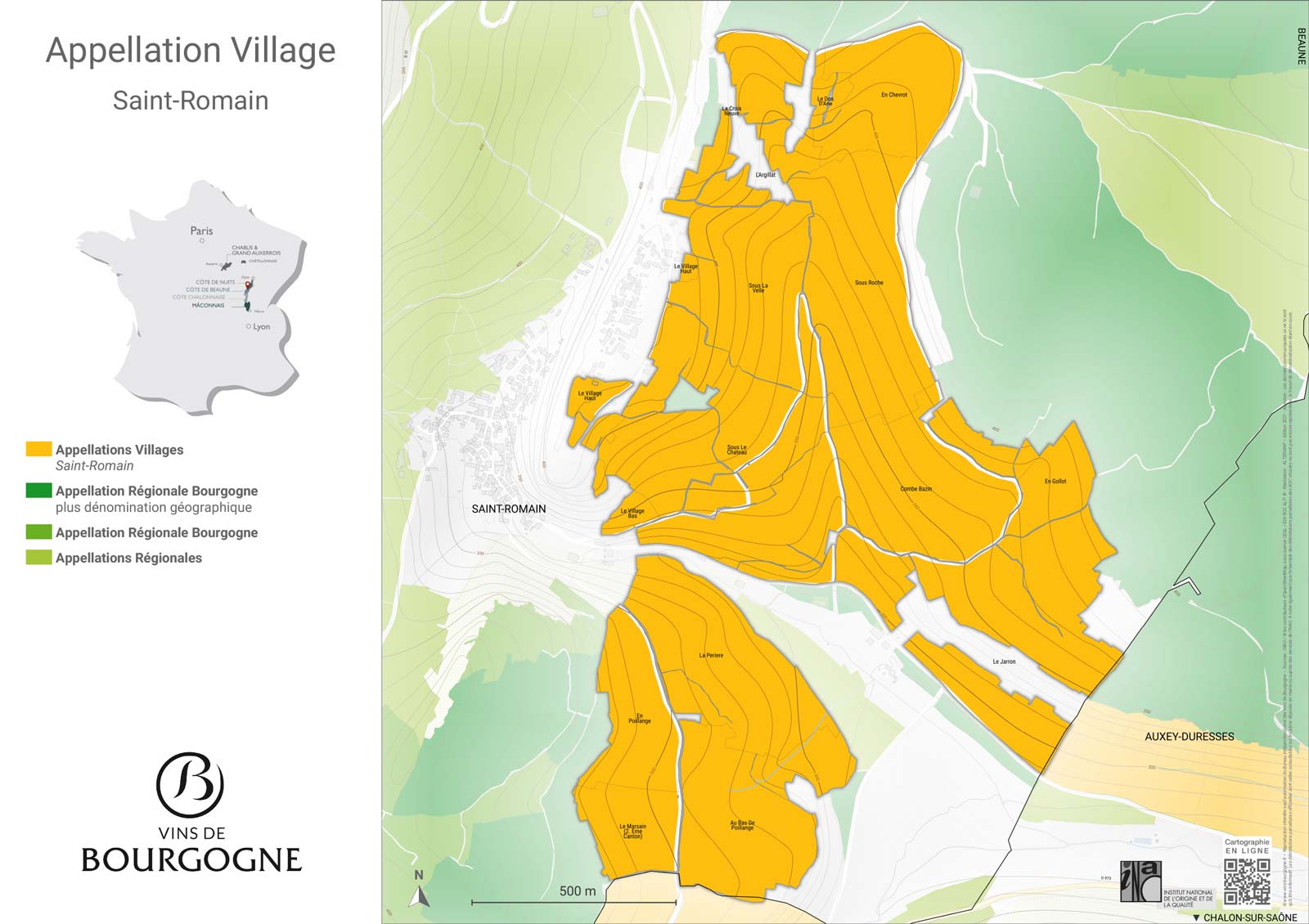 carte de l'appellation Saint-Romain - Côte de Beaune - Bourgogne