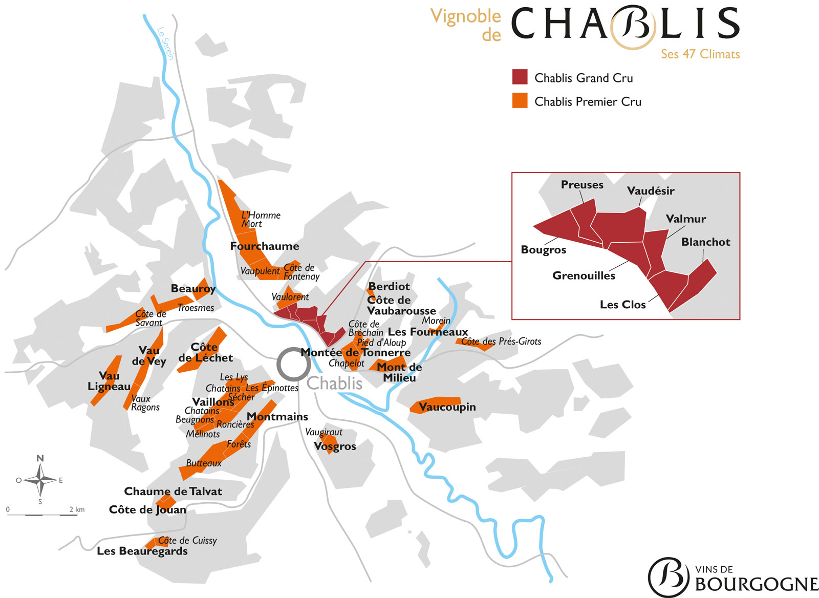 carte de l'appellation Chablis - Bourgogne