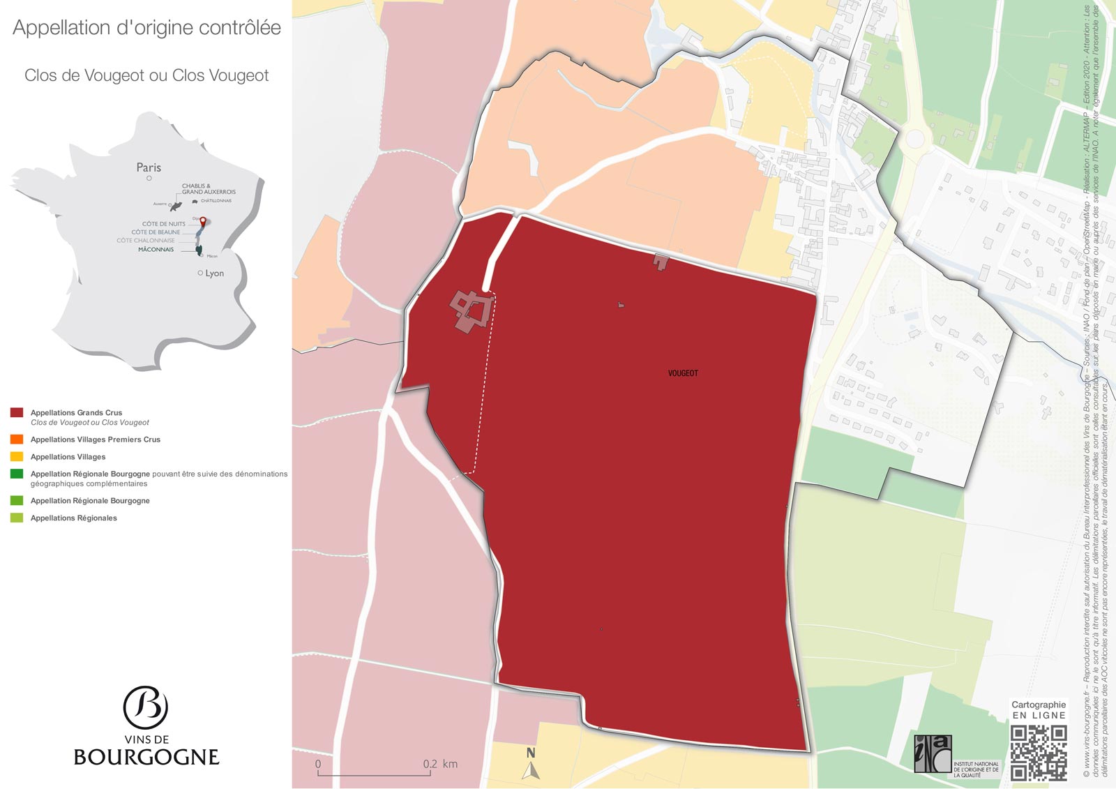 Karte der Appellation Clos de Vougeot Grand Cru - Côte de Nuits - Burgund