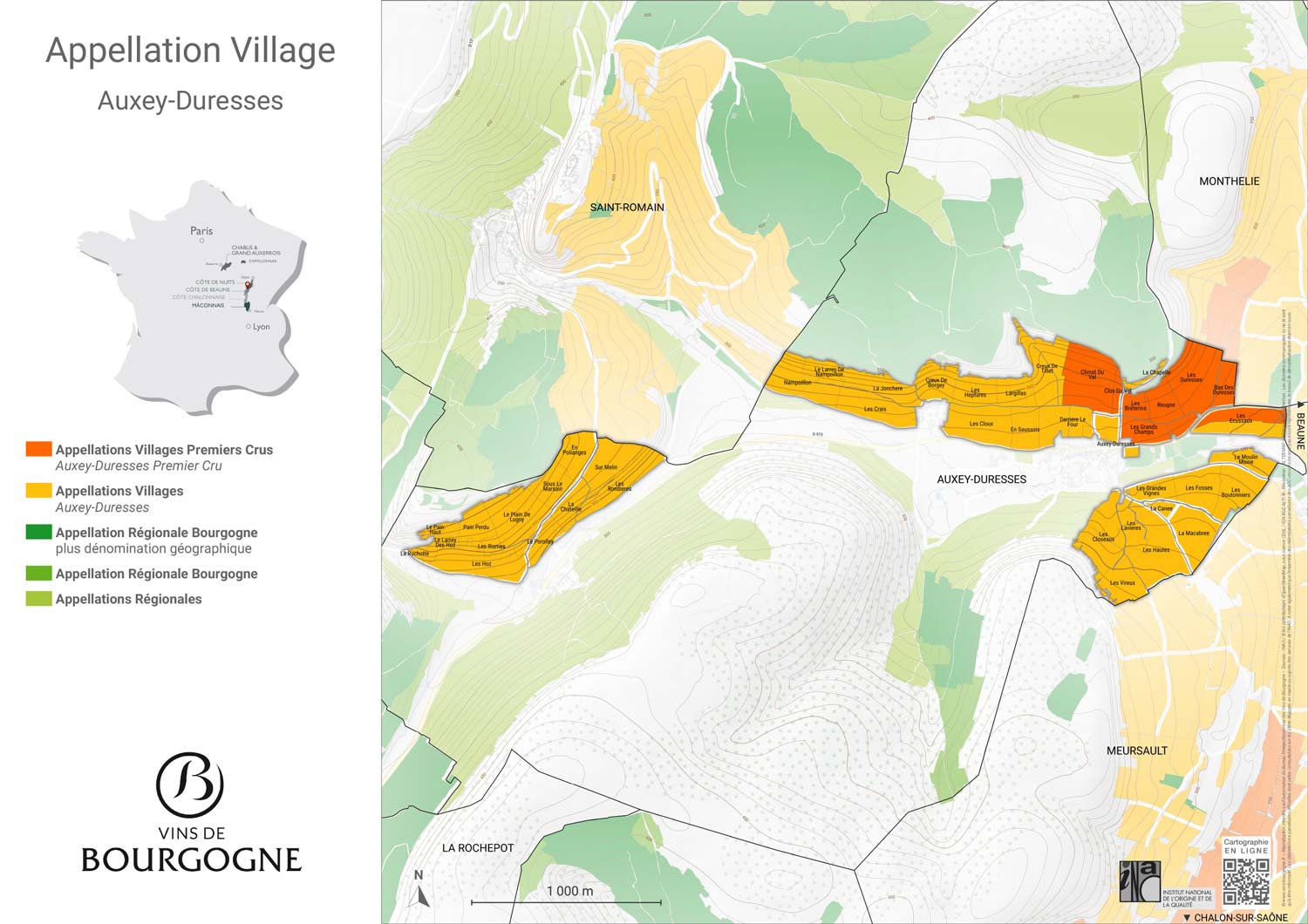 mapa da denominação Auxey-Duresses - Côte de Beaune - Borgonha