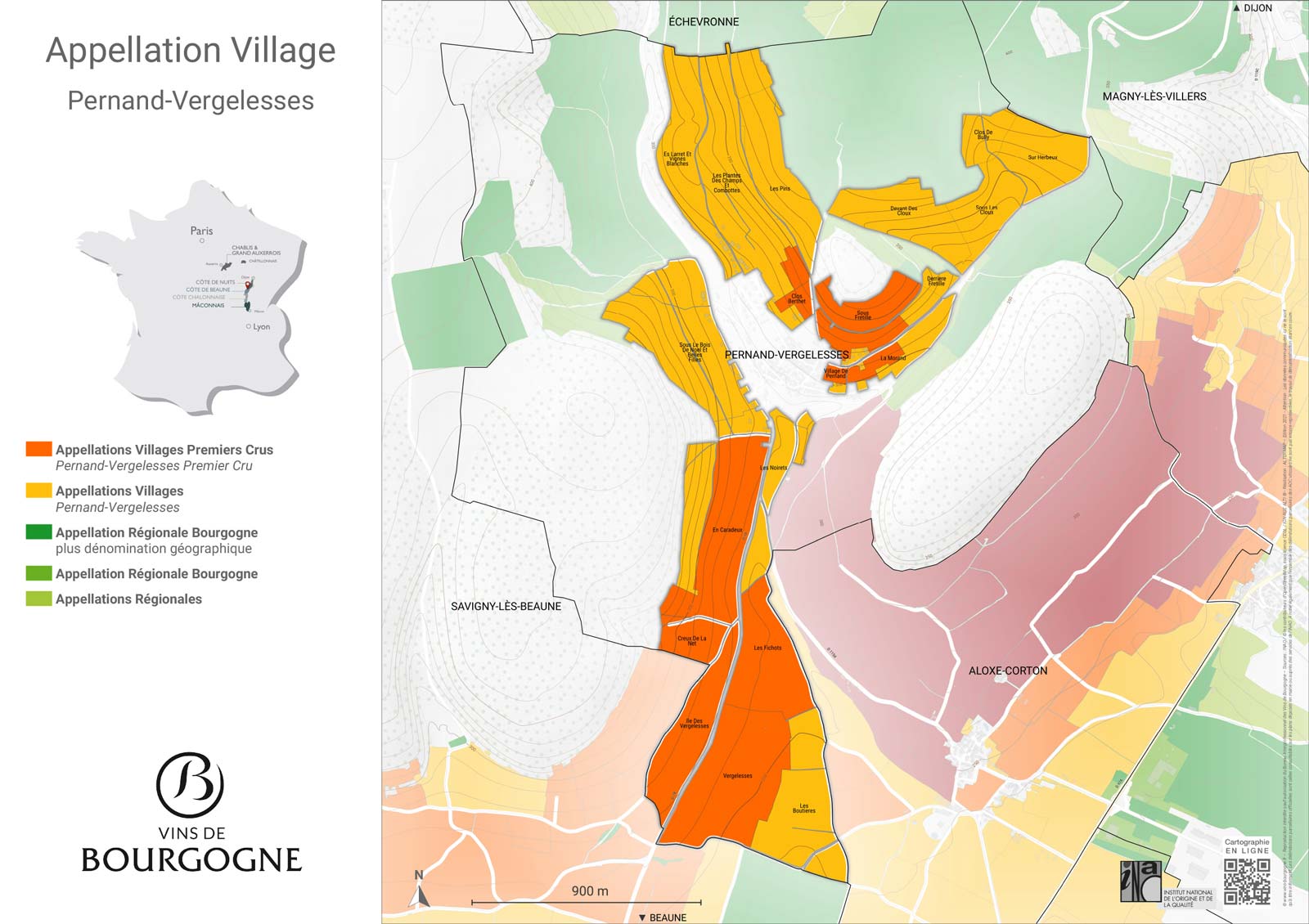 mappa della denominazione Pernand-Vergelesses - Côte de Beaune - Borgogna