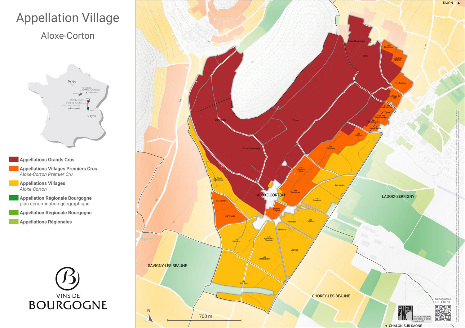 carte de l'appellation Corton Grand Cru - Côte de Beaune - Bourgogne