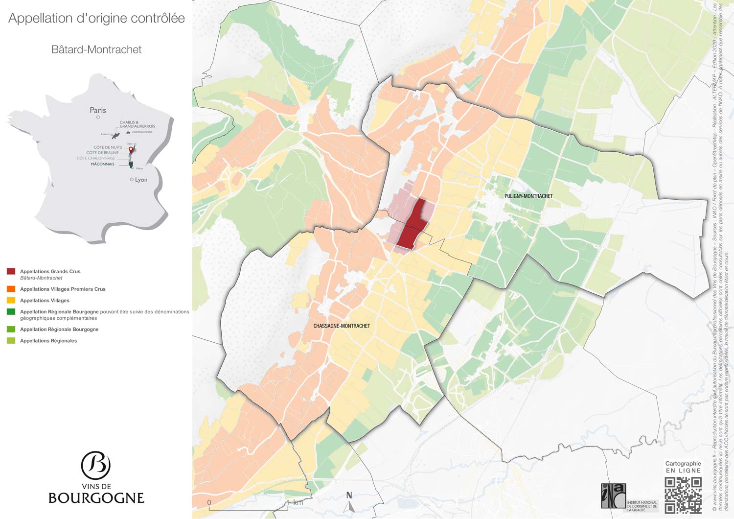 Karte der Appellation Bâtard-Montrachet Grand Cru - Côte de Beaune - Burgund