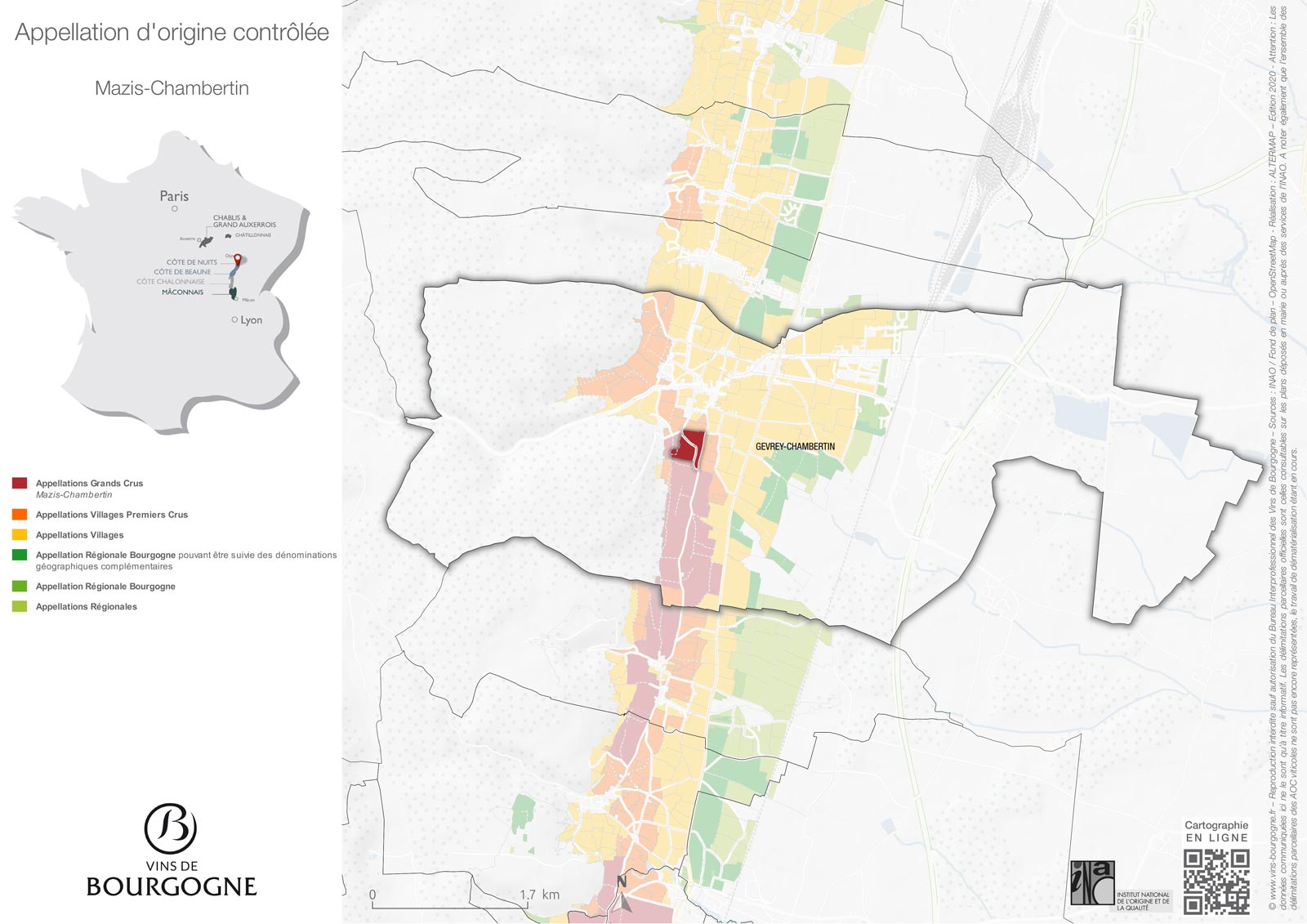 map of the Mazis-Chambertin Grand Cru appellation - Côte de Nuits - Burgundy