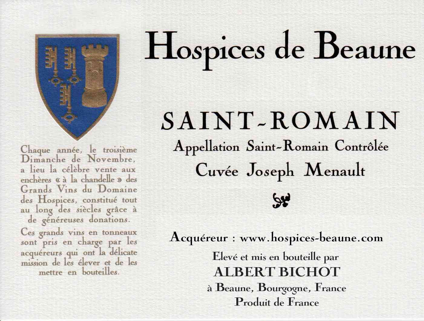 Encheres-auction-HospicesdeBeaune-AlbertBichot-SaintRomainPremierCru-Cuvee-JosephMenault