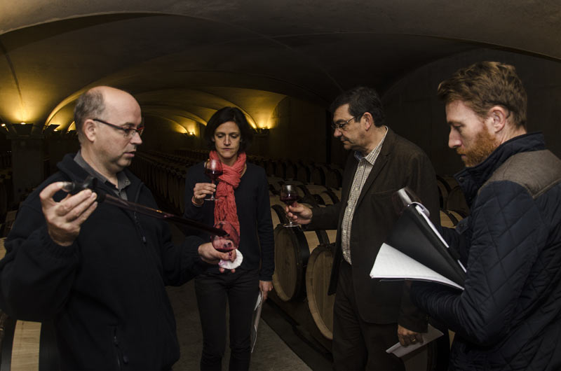 Tasting the 48 wines (cuvees) from Hospices de Beaune estate 2015 vintage at the winery with winemaker Ludivine Griveau